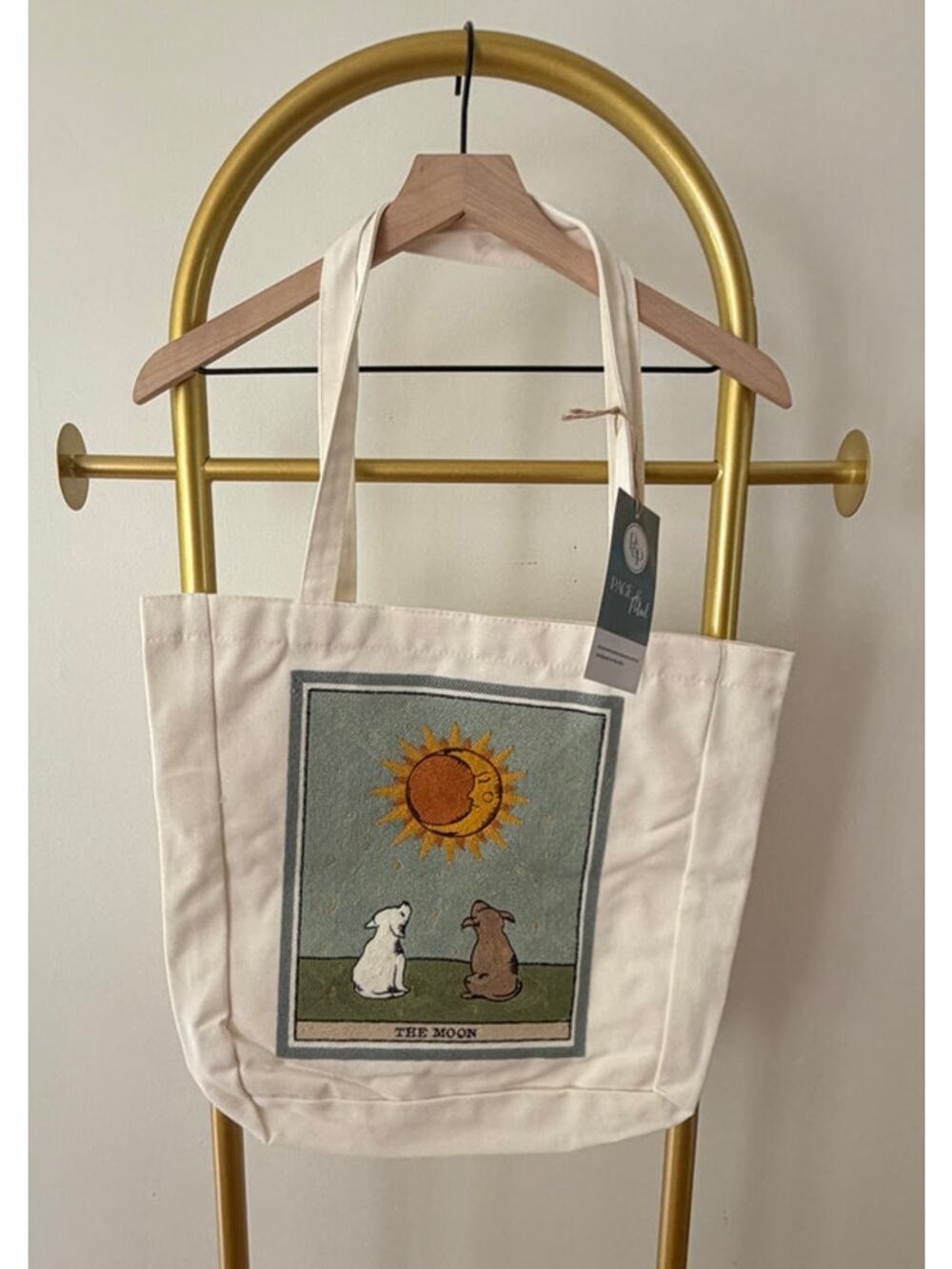 PAGE & PETAL Embroidered Puppy Moon Satchel Canvas Tote Bag, Brand New